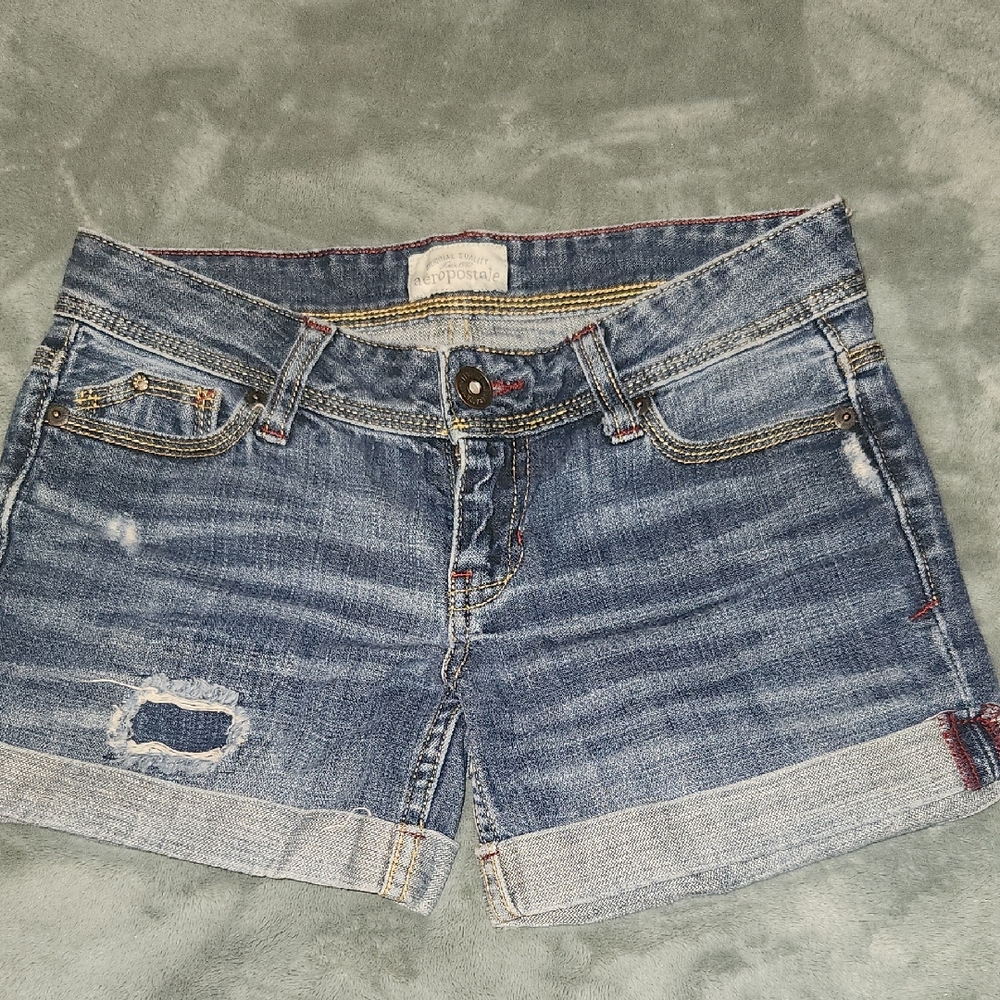 Aeropostale Blue Jean Shorts Distressed Cuffed